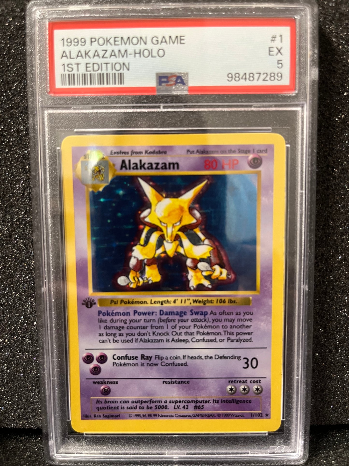 1999 1st Edition Shadowless Alakazam - PSA 5